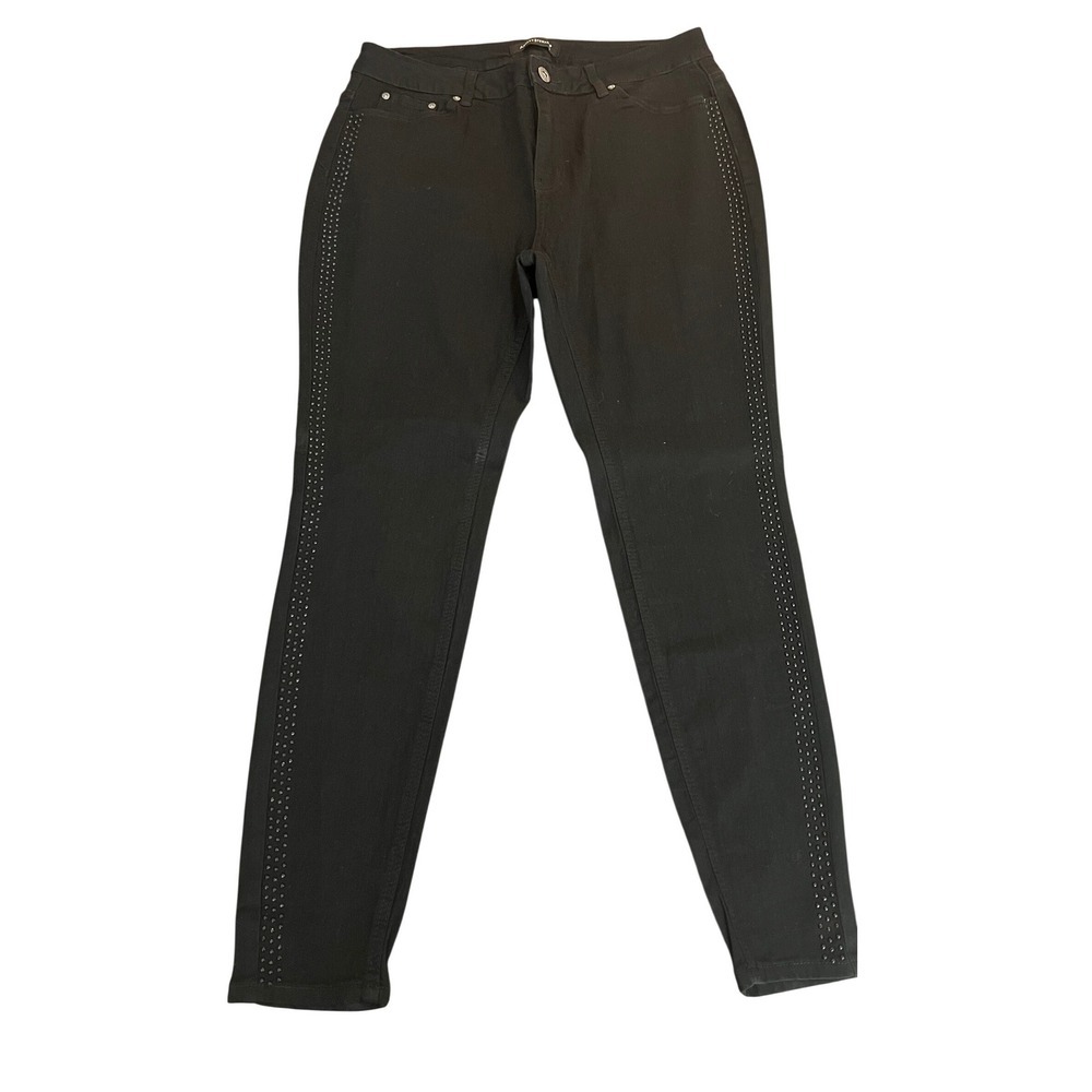 Ashley Stewart Black Rhinestone Side Trim Skinny Jeans Size 14 NWT (1179)